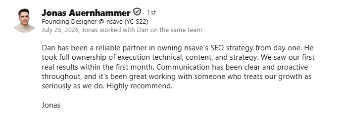 LinkedIn recommendation from Jonas Auernhammer, Founding Designer at nsave